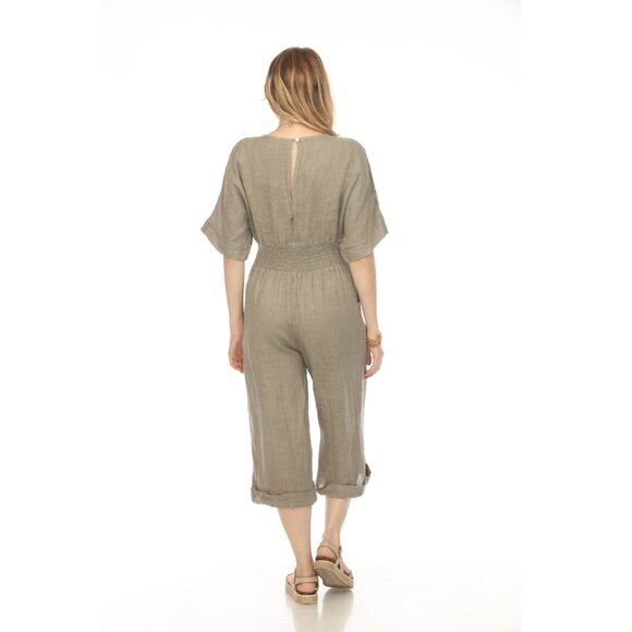 Taupe Half Sleeves Elastic Waist Jumpsuit - Picture 6 of 6
